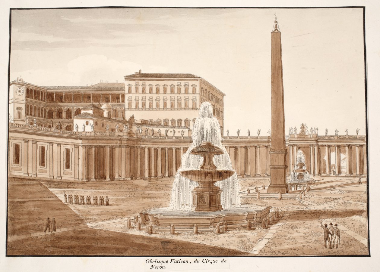 Vatikanets Obelisk, fra Circus of Nero, 1833 (etsing med brun vask) av Agostino Tofanelli