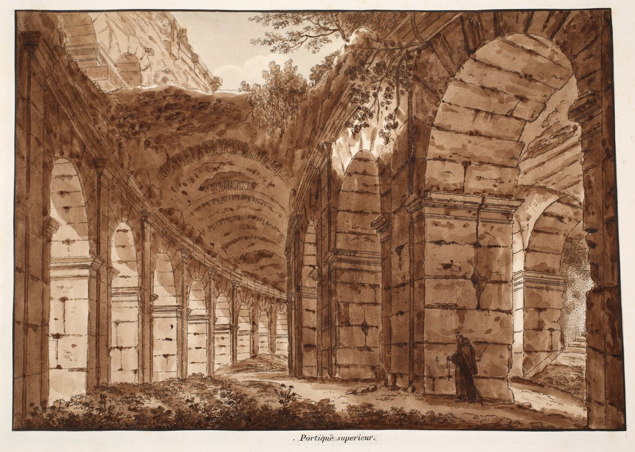 Den øverste etasjen i Colosseum, 1833 (etsing med brun vask) av Agostino Tofanelli