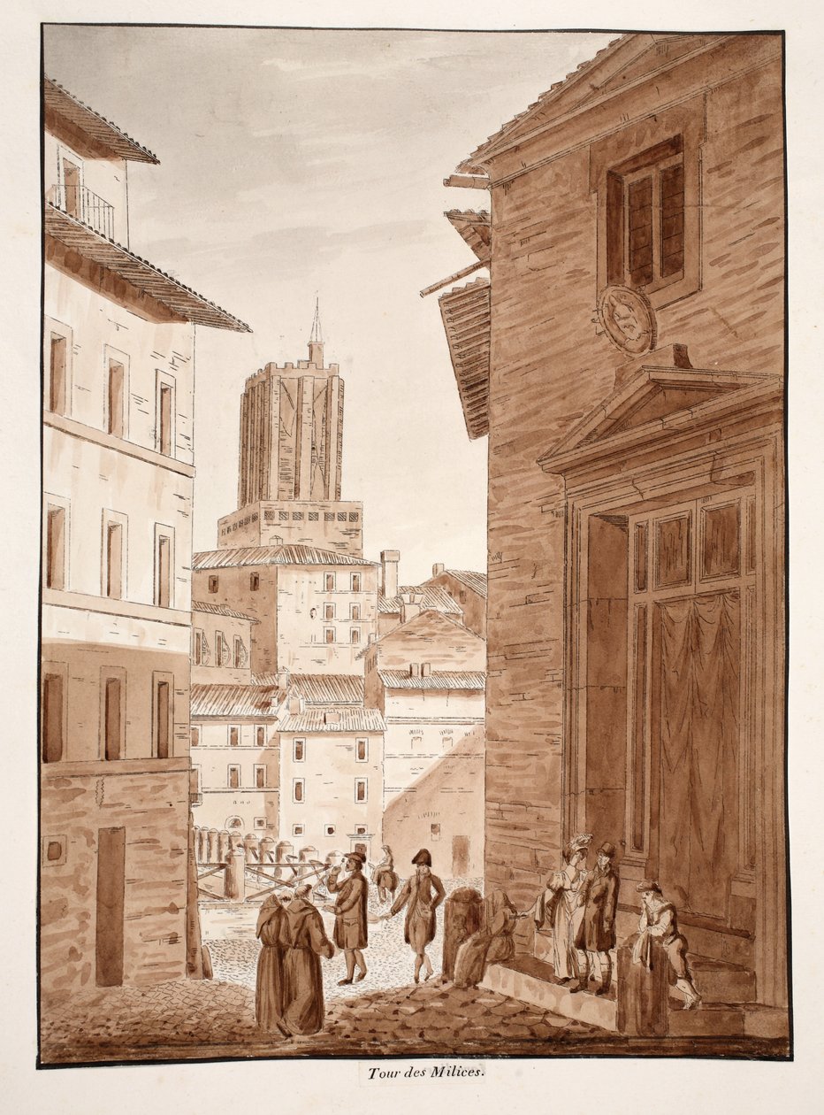 Torre delle Milizie, 1833 (etsing med brun vask) av Agostino Tofanelli