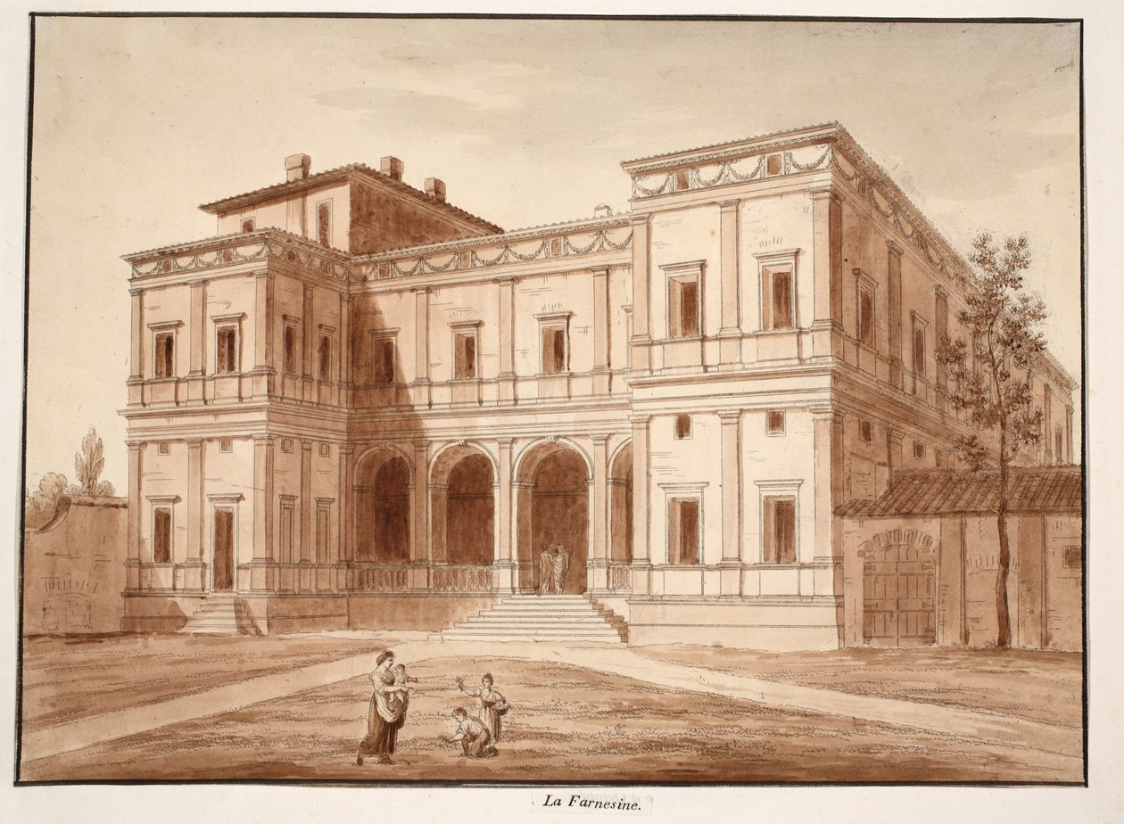 Villa Farnesina, 1833 (etsing med brun vask) av Agostino Tofanelli