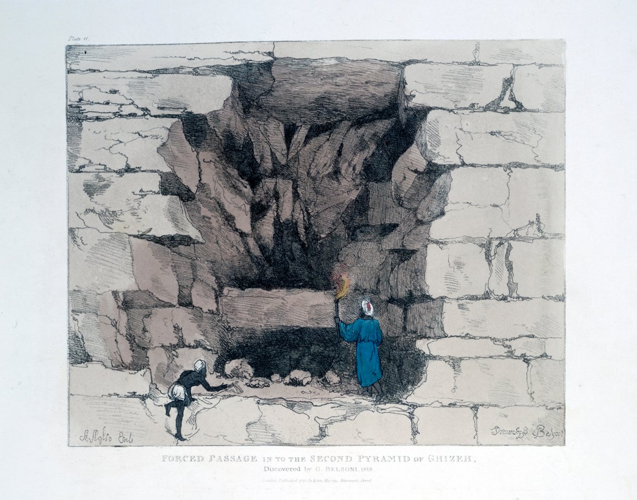 Tvunget passasje i den andre pyramiden i Giza, Egypt, 1820 av Agostino Aglio