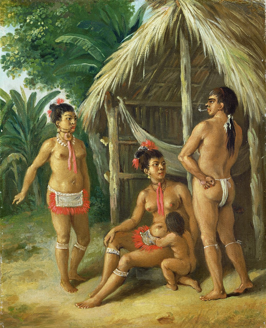 En Carib-familie på Leewardøyene utenfor en hytte, ca. 1780 av Agostino Brunias