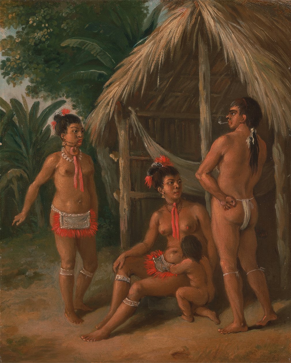 En Carib-familie på Leeward Islands utenfor en hytte, ca. 1780. av Agostino Brunias