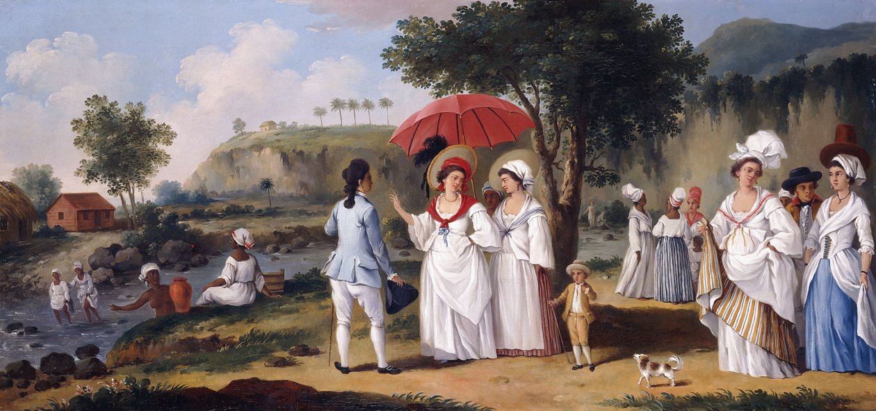 Mulatkvinner på bredden av elven Roseau, Dominica, av Agostino Brunias
