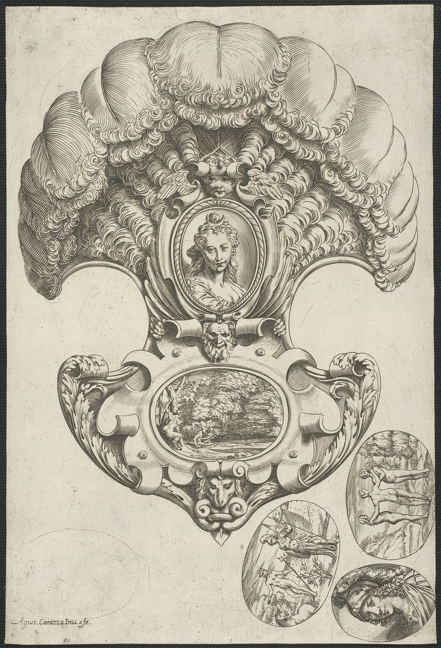 Et hodeplagg i form av en vifte av Agostino Carracci