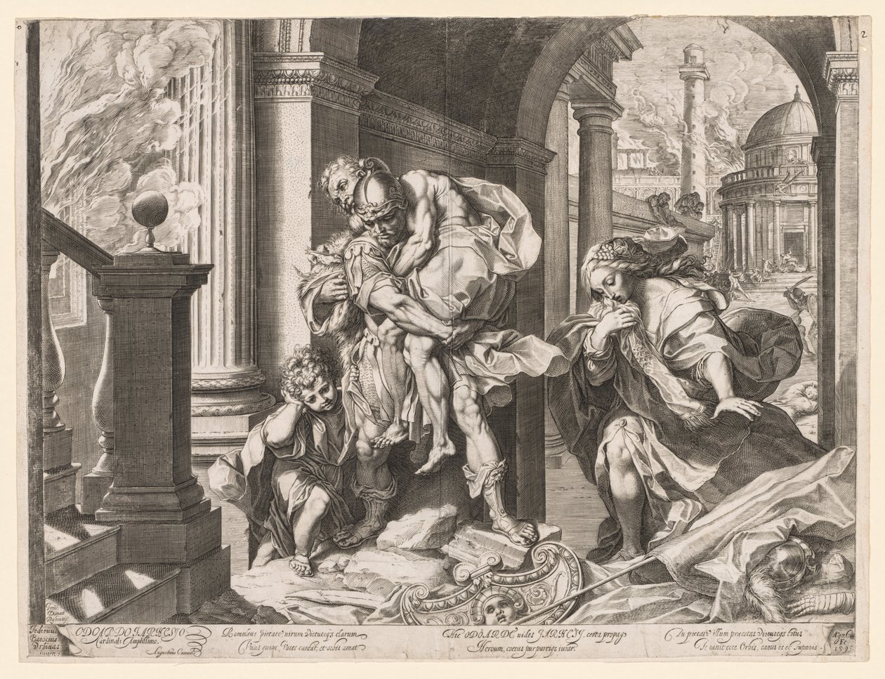 Aeneas og hans familie på flukt fra Troy av Agostino Carracci