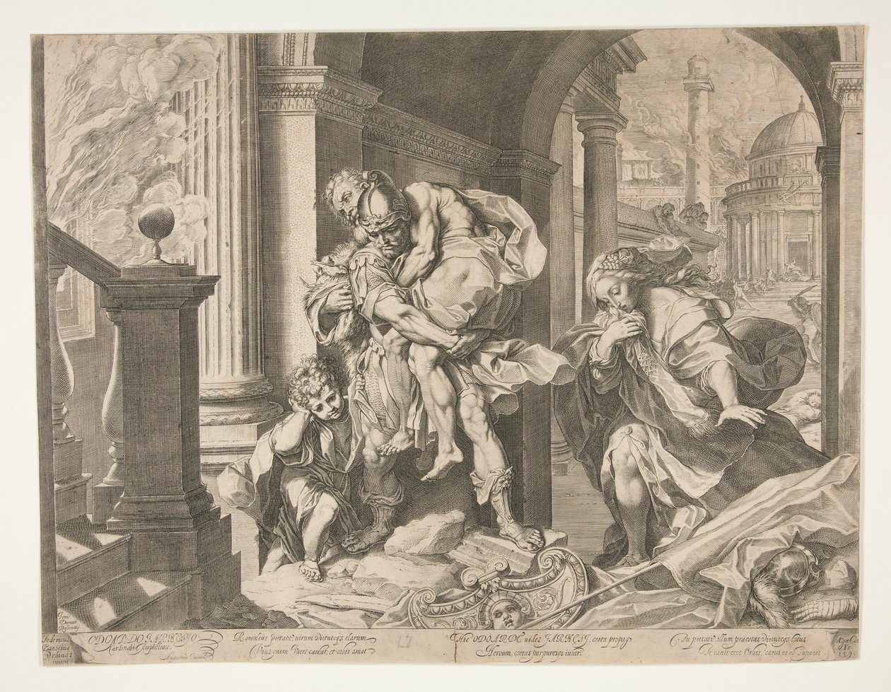 Aeneas og hans familie på flukt fra Troy av Agostino Carracci