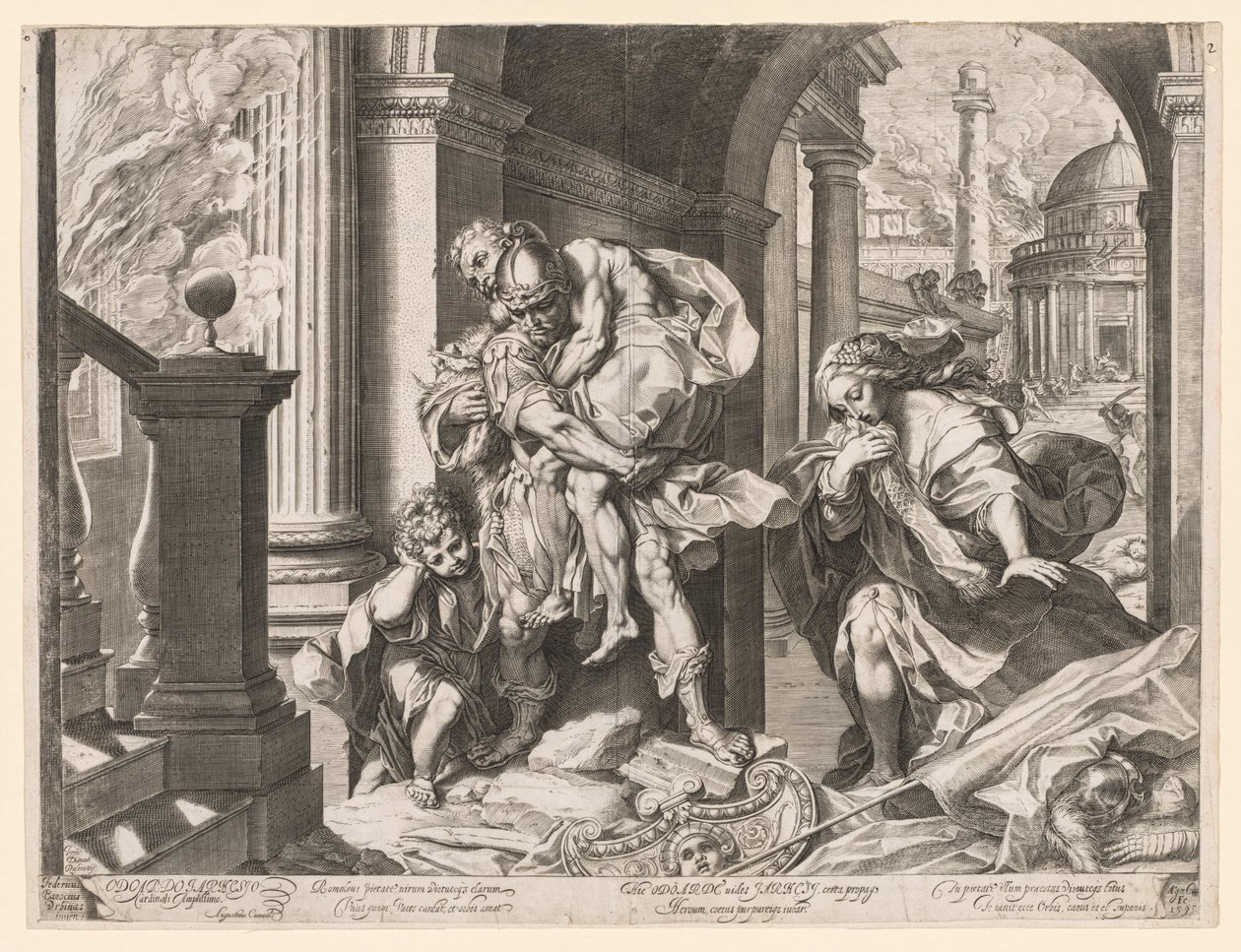 Aeneas og hans familie på flukt fra Troja, 1595. av Agostino Carracci