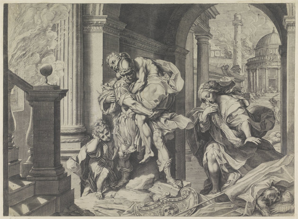 Aeneas flykter med familien fra Troja av Agostino Carracci