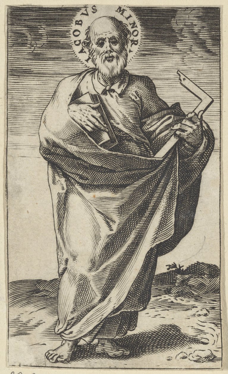 Apostel Jakob den Mindre med bok og kvadrat Kristus, Maria, døperen Johannes og apostlene (serietittel) av Agostino Carracci