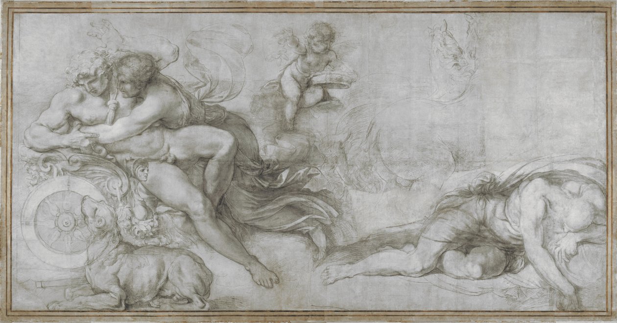 Cephalus båret av Aurora i sin Chariot Cartoon for en freskomaleri i Galleriet til Palazzo Farnese, Roma, ca. 1599 av Agostino Carracci