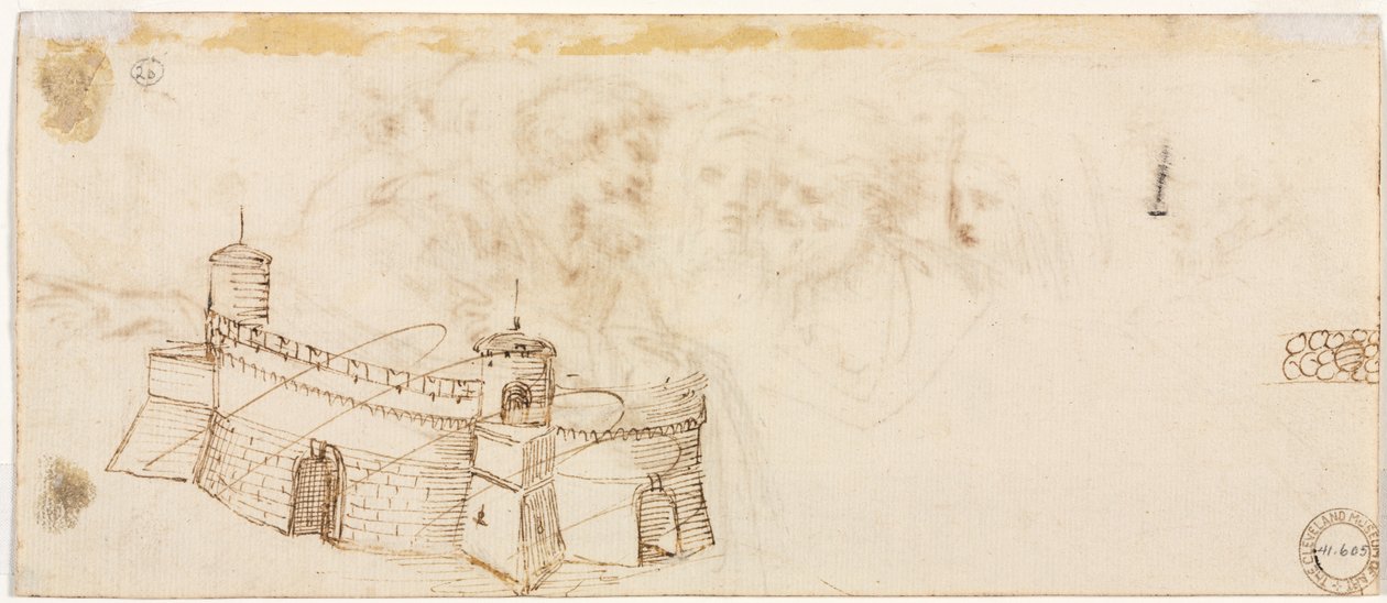 Krenelert festning (verso) av Agostino Carracci