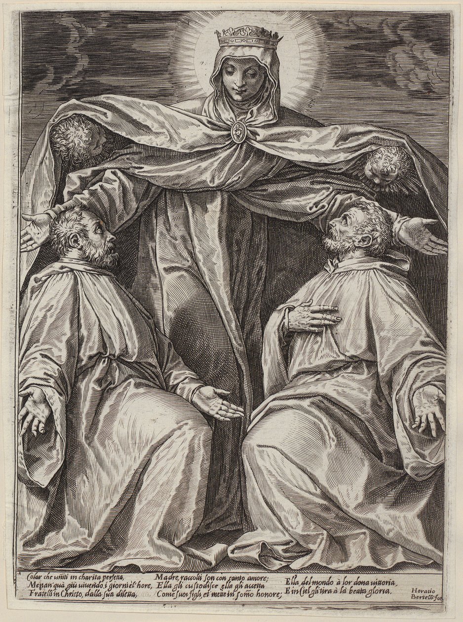 Barmhjertighetens Madonna med to munker av Agostino Carracci