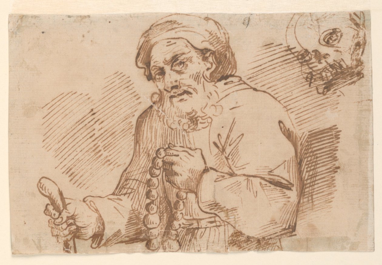 Halvlang skisse av en eldre pilegrim av Agostino Carracci