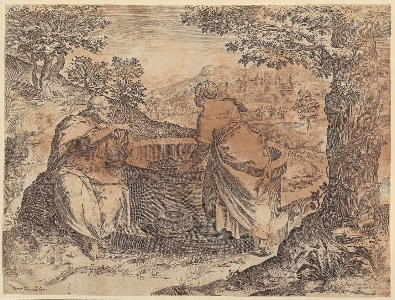 Jesus og den samaritanske kvinnen av Agostino Carracci