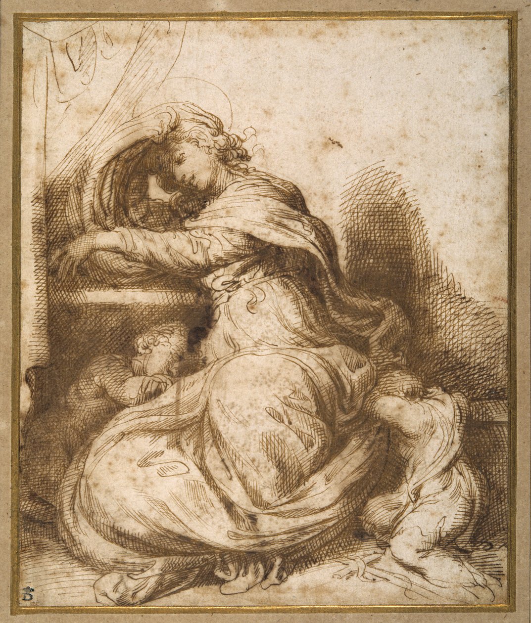Madonna og barn med St John, alle sover (penn og brunt blekk og brun vask) av Agostino Carracci