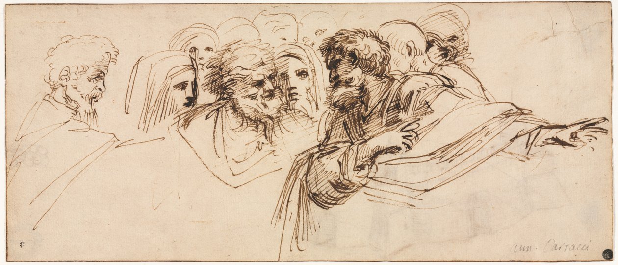 Study of Heads recto, 2. halvår 1500-tallet. av Agostino Carracci
