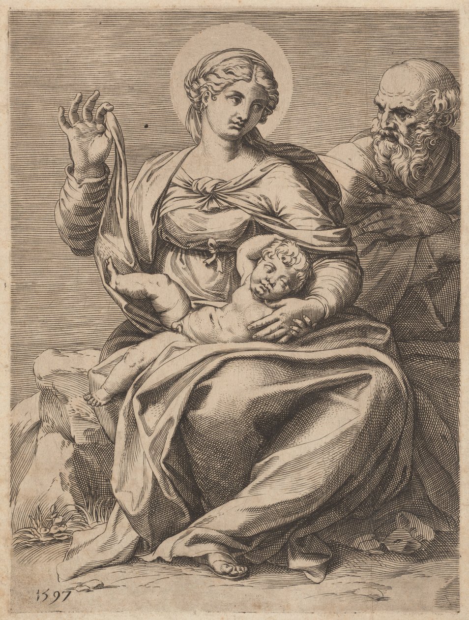Den hellige familie av Agostino Carracci