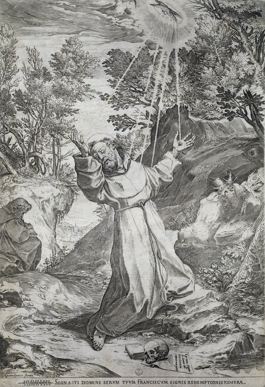 Stigmatiseringen av Saint Francis på La Verna-fjellet (1224) av Agostino Carracci