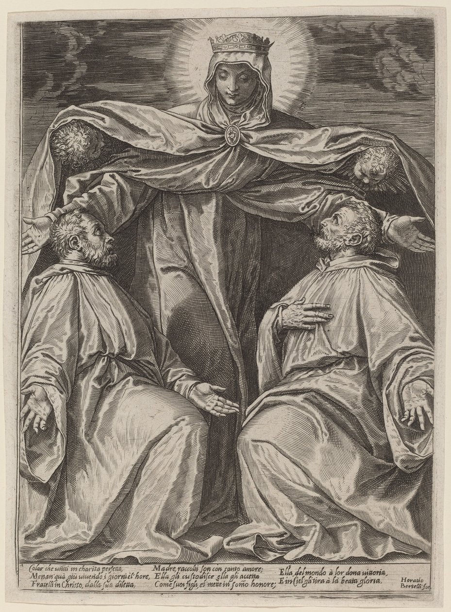 Madonnaen beskytter to medlemmer av et brorskap av Agostino Carracci after Veronese