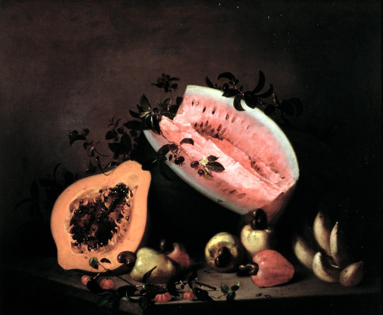 Stilleben av papaya, vannmelon og cashew av Agostinho Jose da Mota
