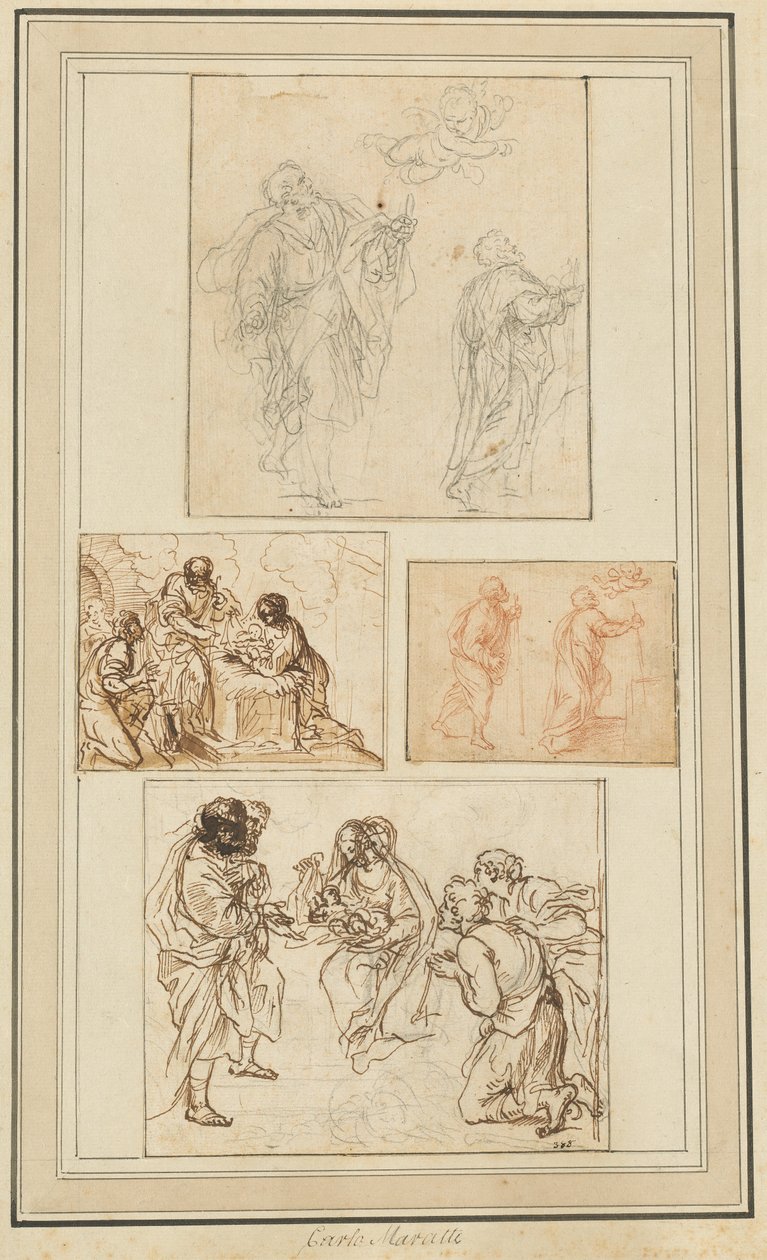 Studier av en apostel ledet av en engel og hyrdenes tilbedelse av Agostino Masucci