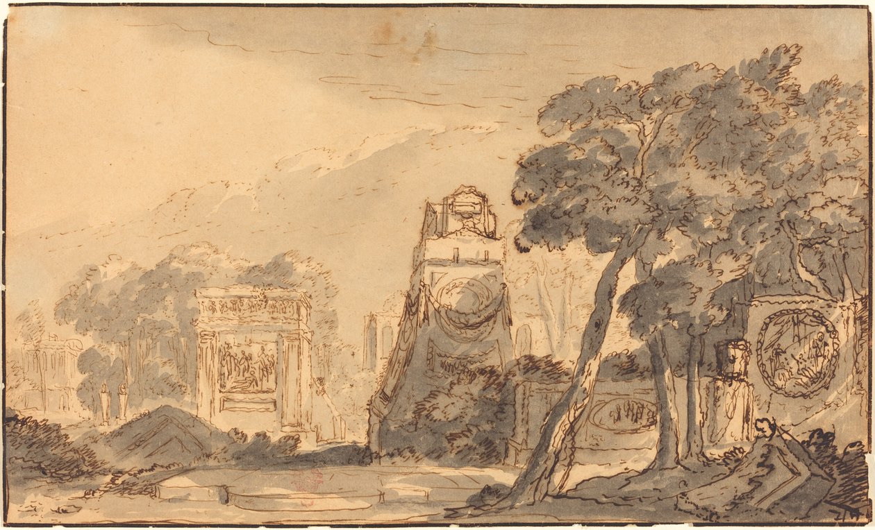 Landskap med gamle graver av Agostino Mitelli