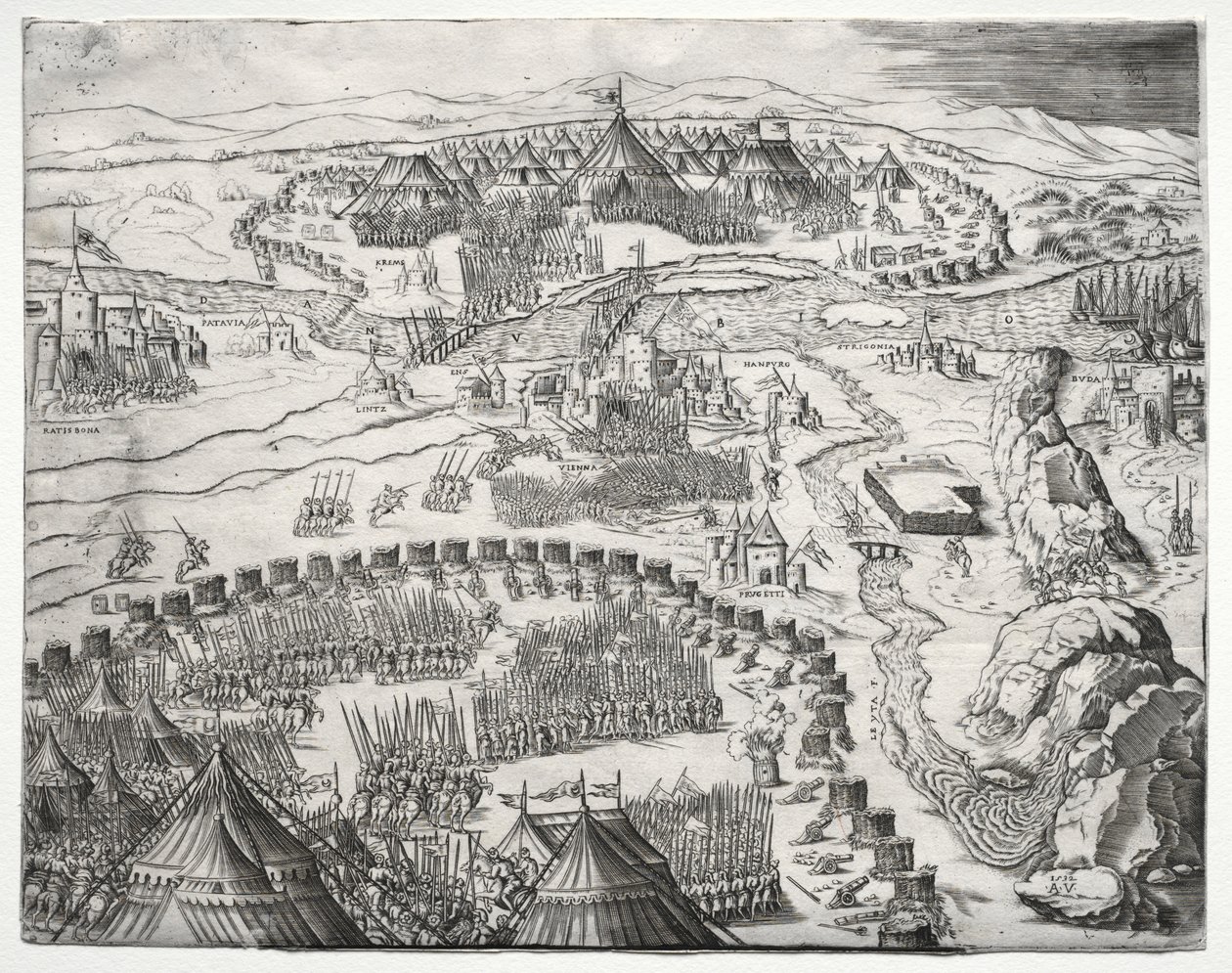Stillingen og leiren til hærene til Charles V og Soliman II, 1532. av Agostino Musi
