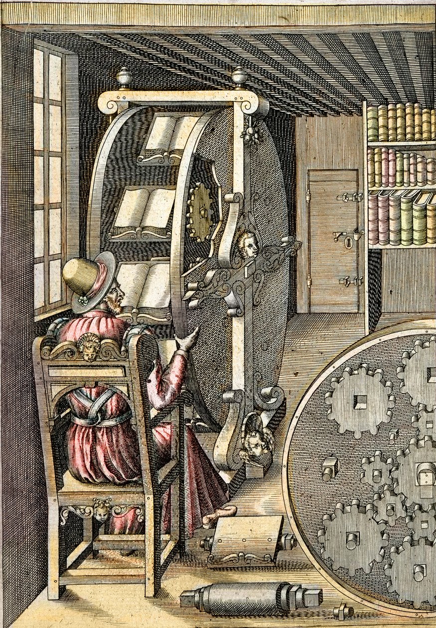 Roterende skrivebord - Fra "" Le Diverse et Artifiose Machine "av Agostino Ramelli (1531-1608) - Paris 1588 av Agostino Ramelli