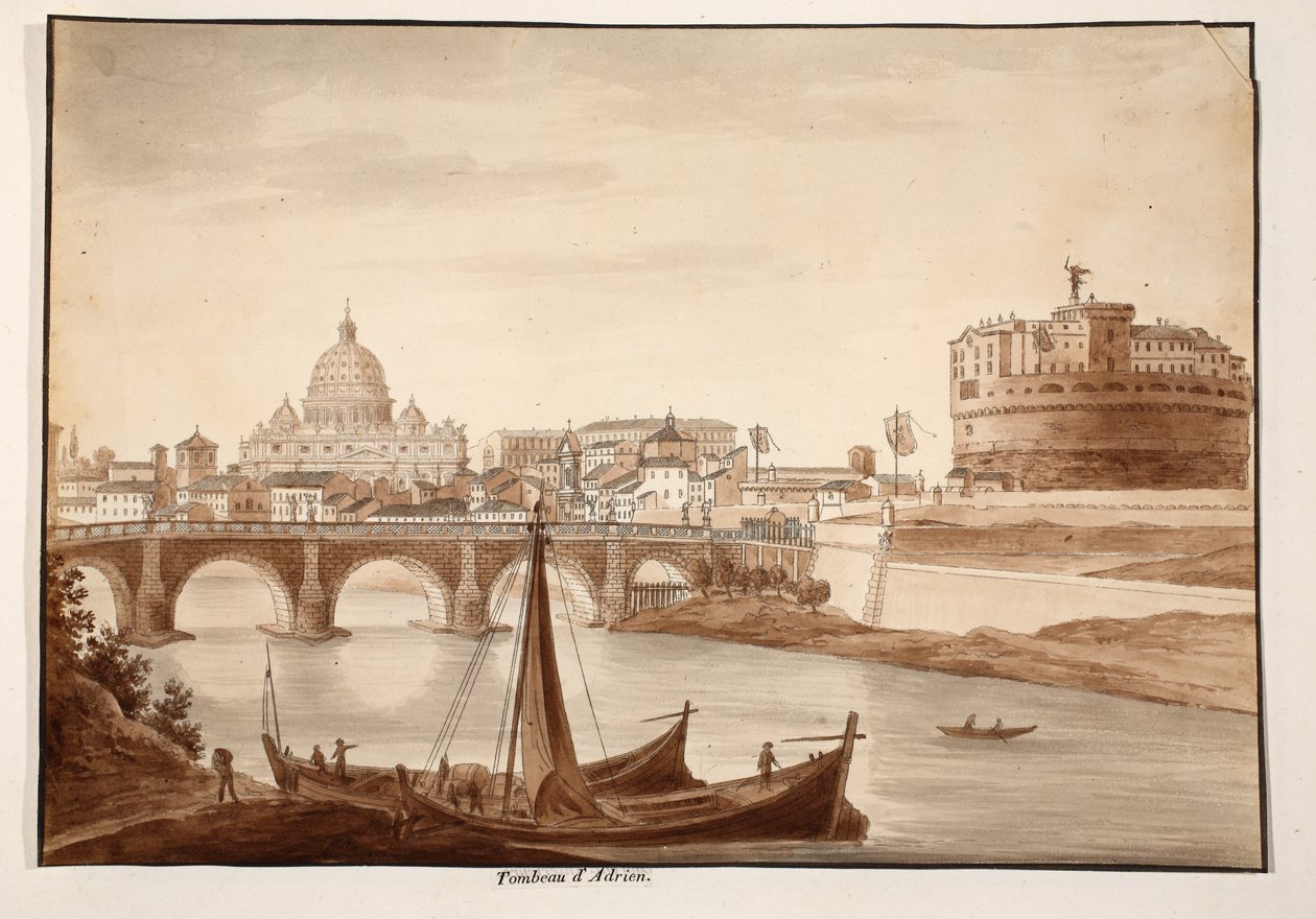 Hadrians grav, 1833 (etsing med brun vask) av Agostino Tofanelli