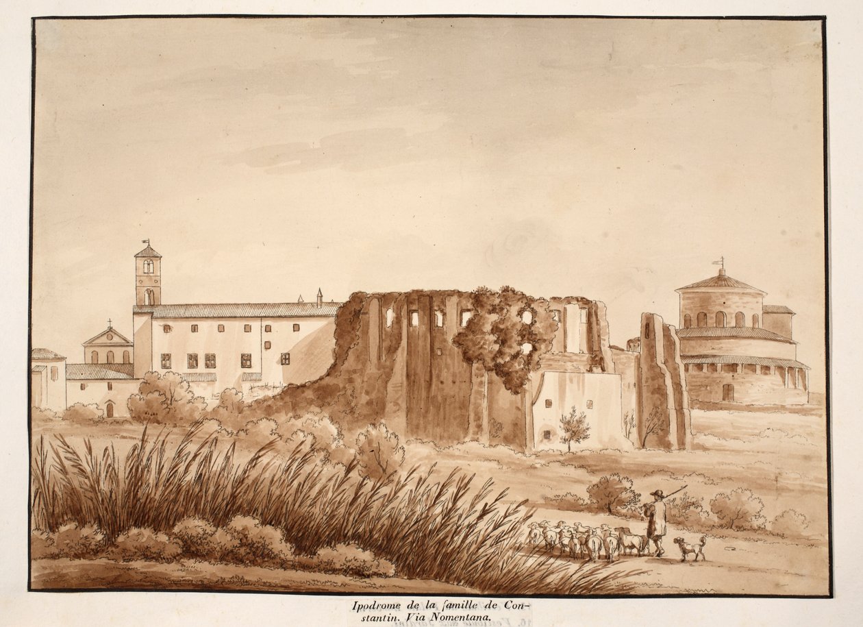 Hippodrome av familien til Constantine, Via Nomentana, 1833 (etsing med brun vask) av Agostino Tofanelli