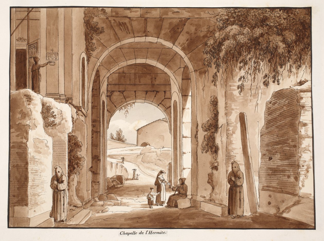 Eremittens kapell i Colosseum, 1833 (etsing med brun vask) av Agostino Tofanelli