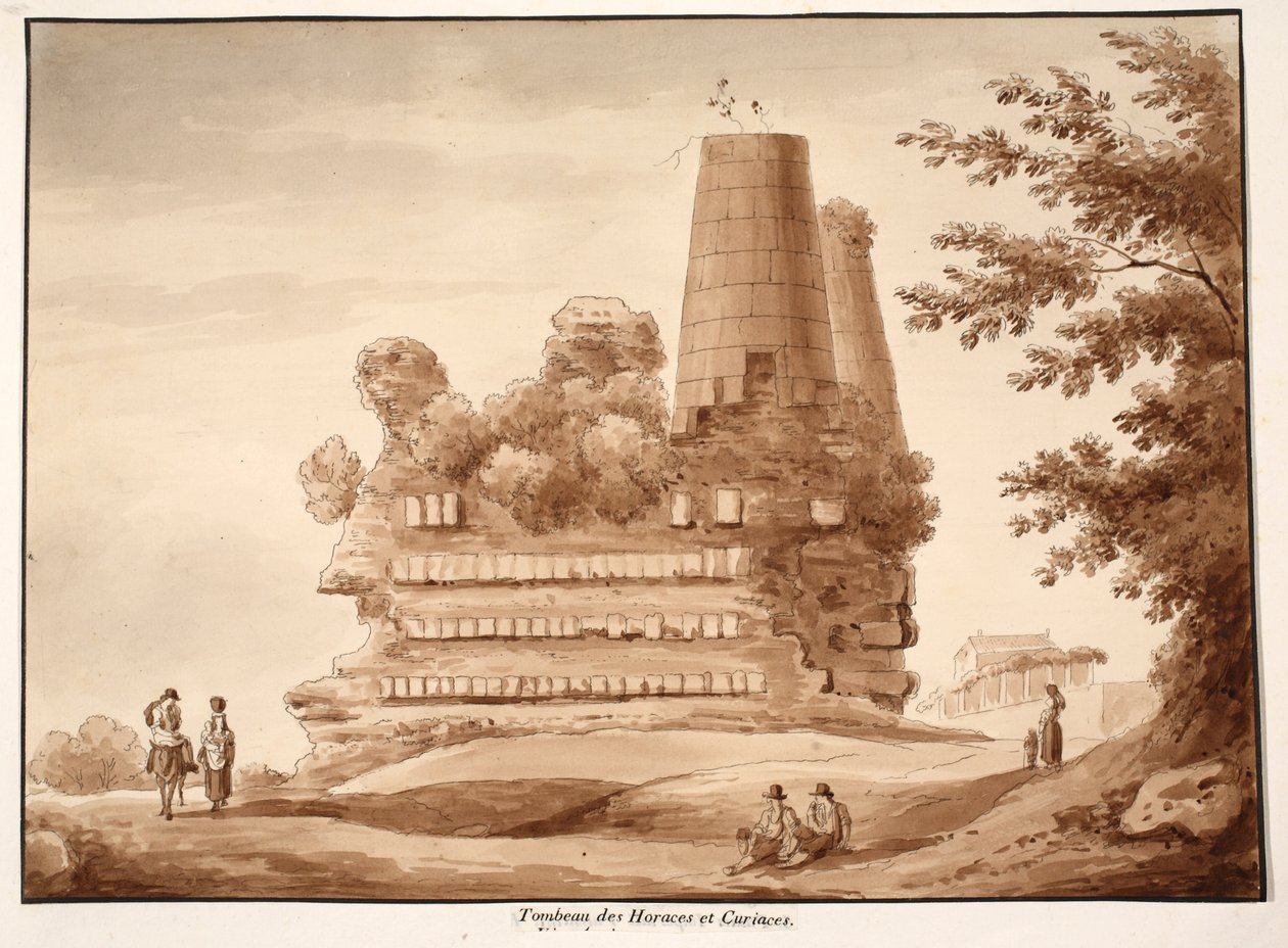 The Tomb of the Horatii og Curiatii, 1833 (etsing med brun vask) av Agostino Tofanelli