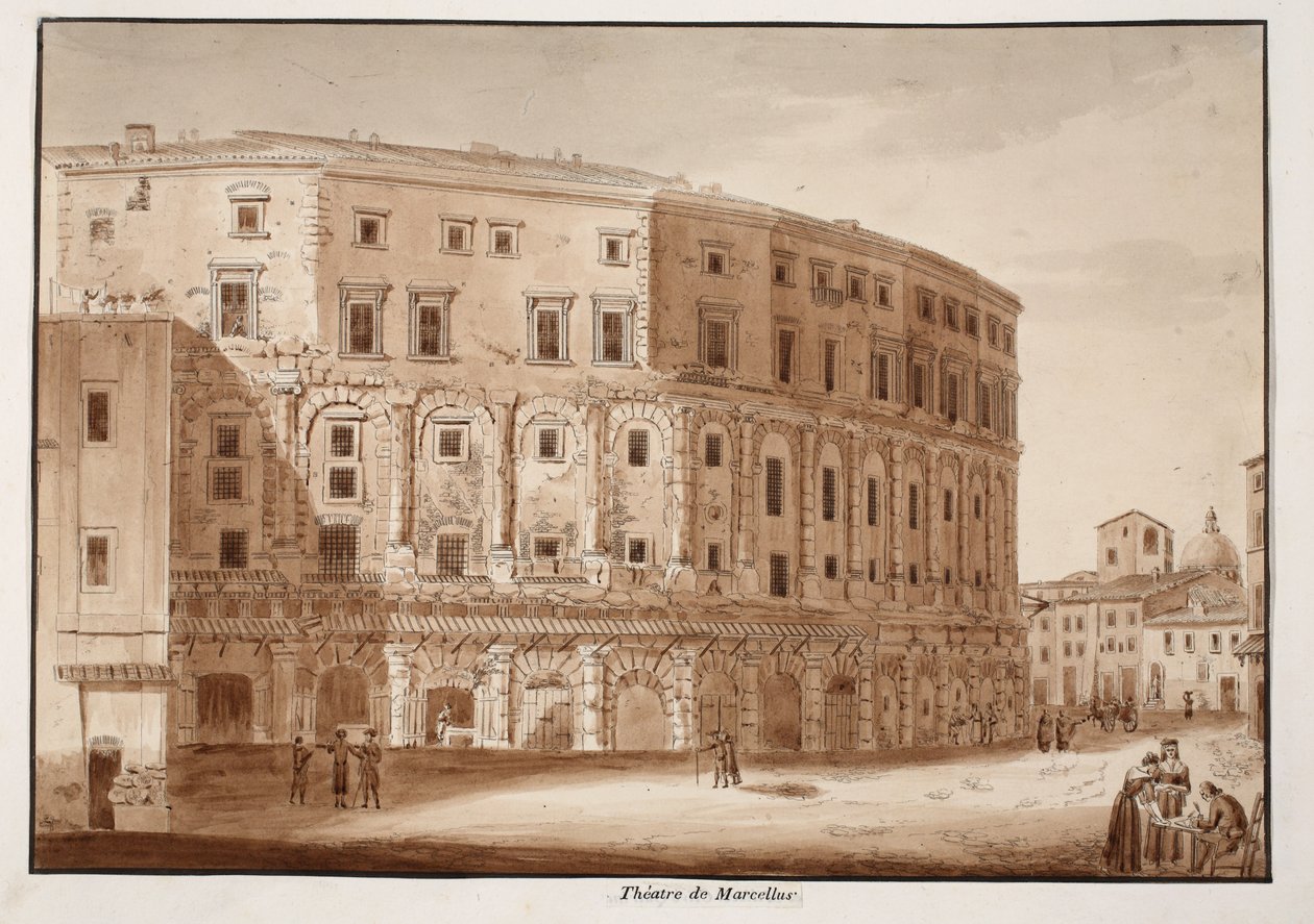 Theatre of Marcellus, 1833 (etsing med brun vask) av Agostino Tofanelli
