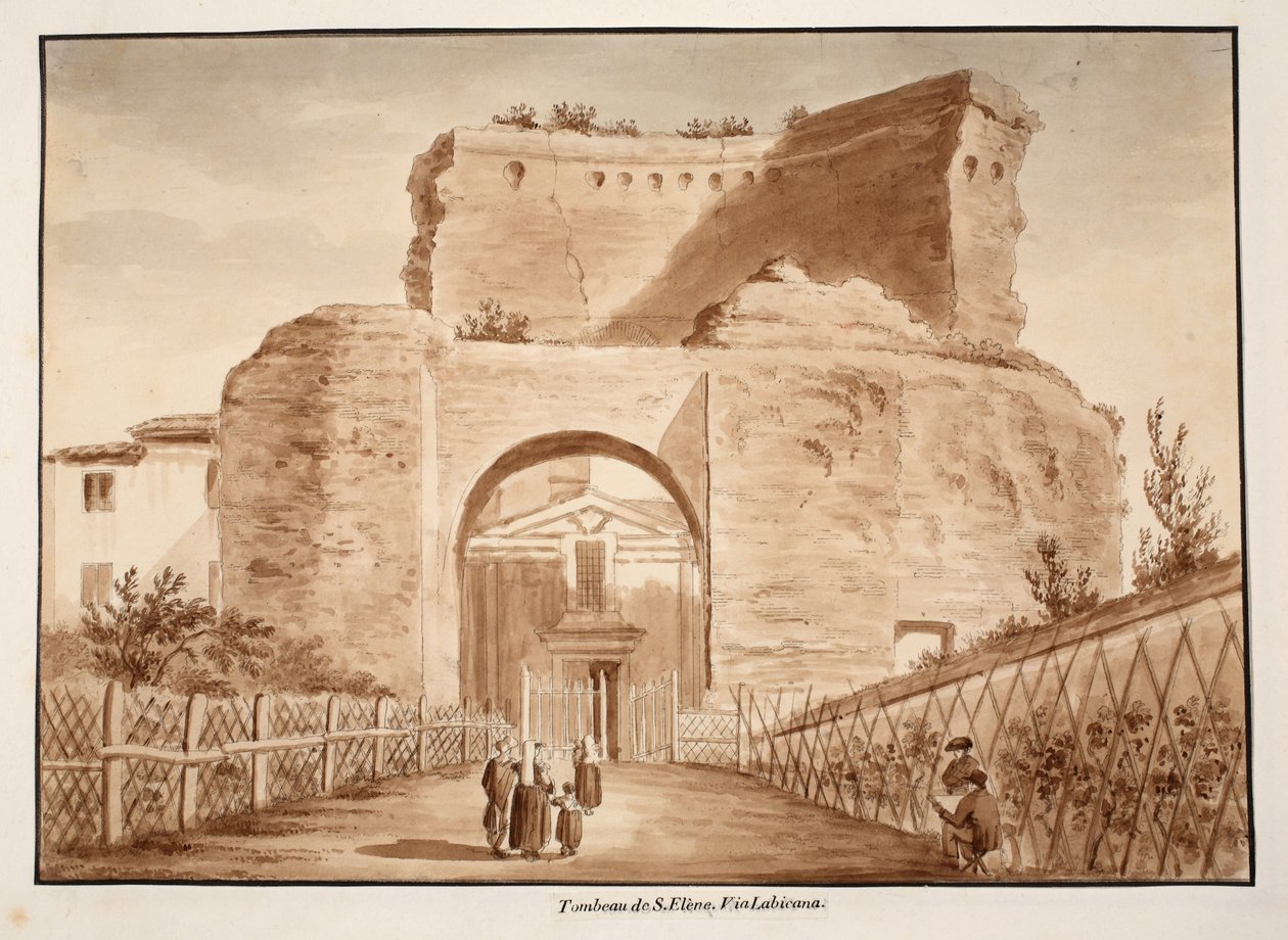 Graven til Saint Helena, Via Labicana, 1833 (etsing med brun vask) av Agostino Tofanelli