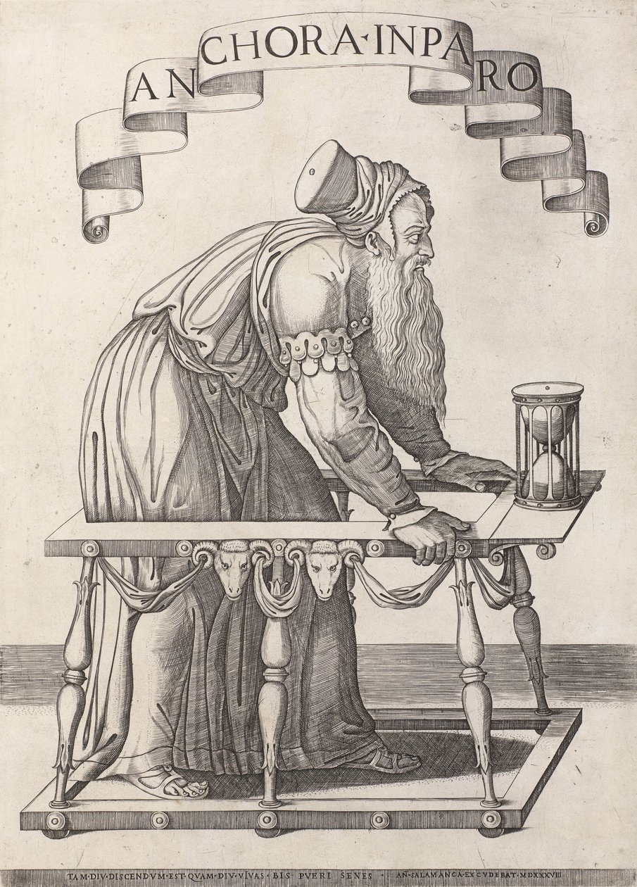 Allegori om alderdom Anchora inparo (tittel på objekt) av Agostino Veneziano (attributed to)