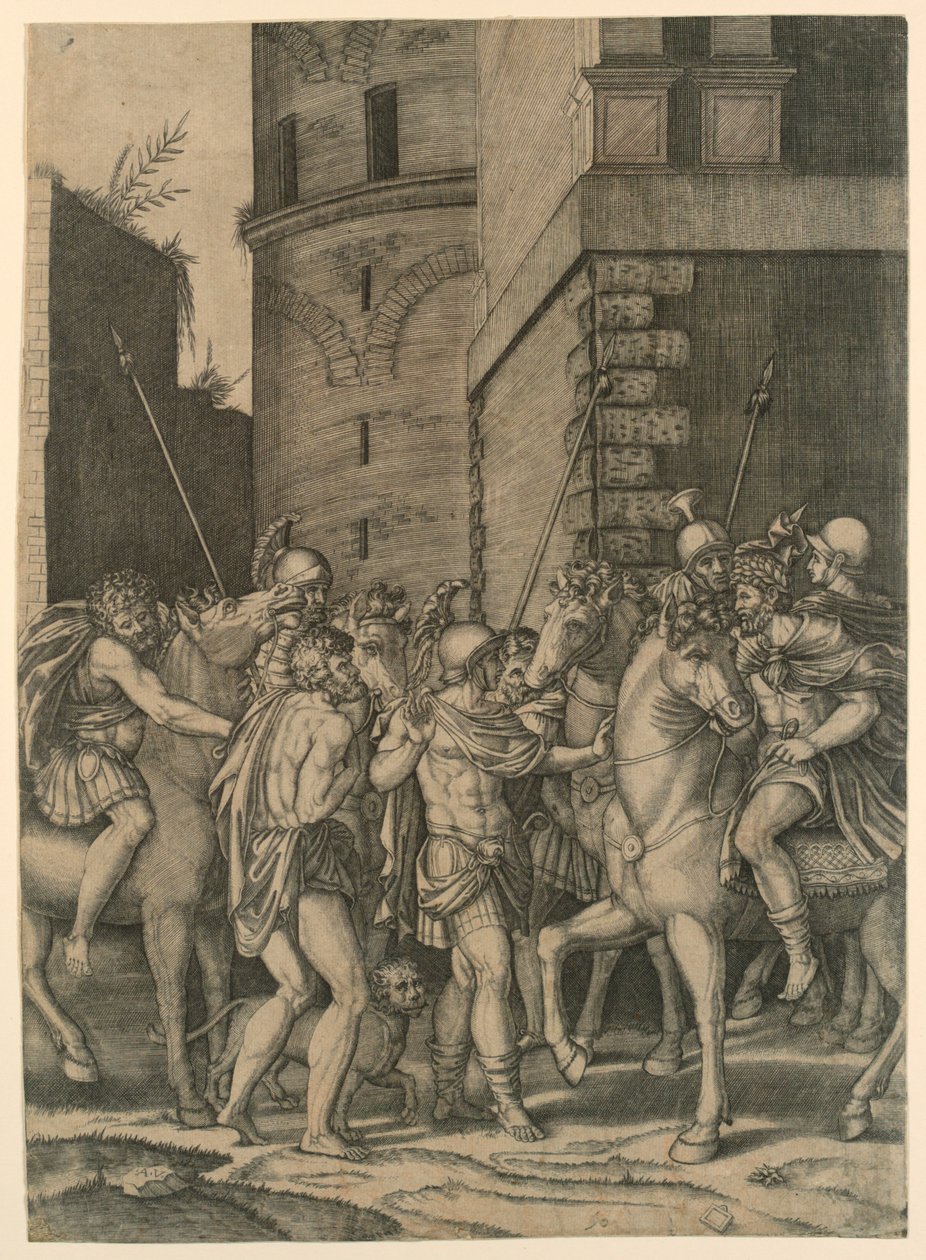 En romersk keiser møter en soldat av Agostino Veneziano