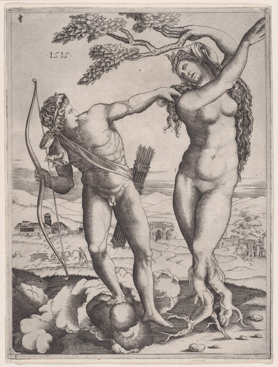 Apollo og Daphne, datert 1515., datert 1515. av Agostino Veneziano