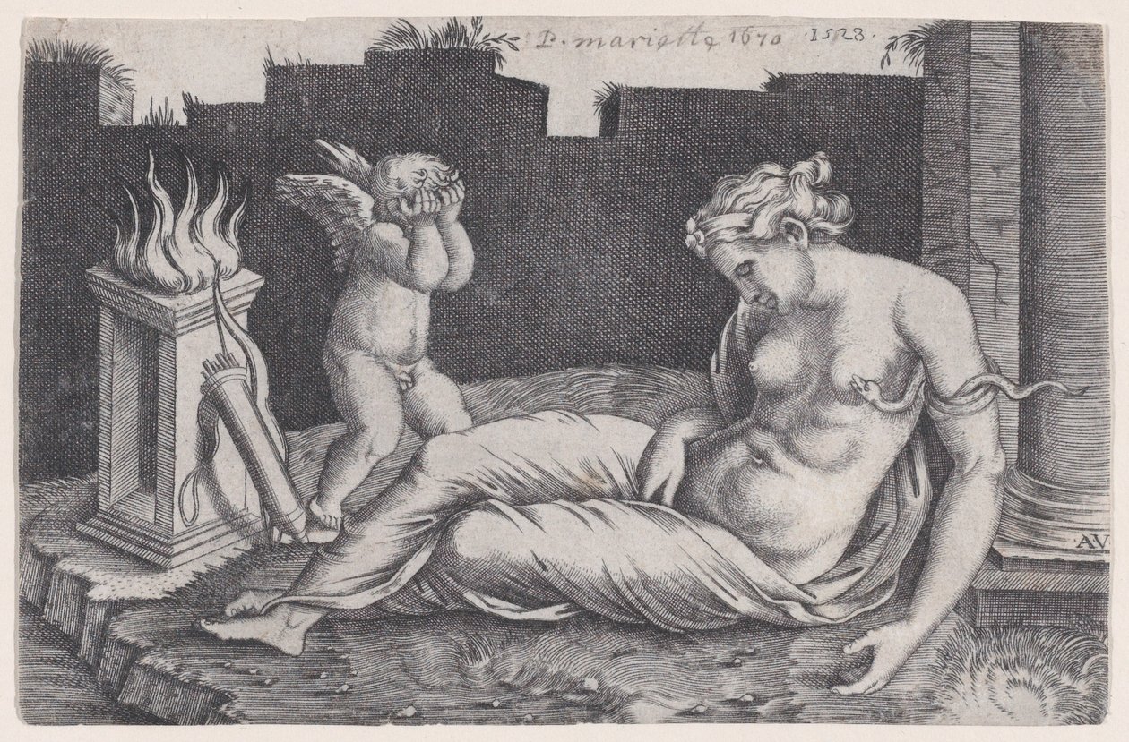 Cleopatra, datert 1528. av Agostino Veneziano
