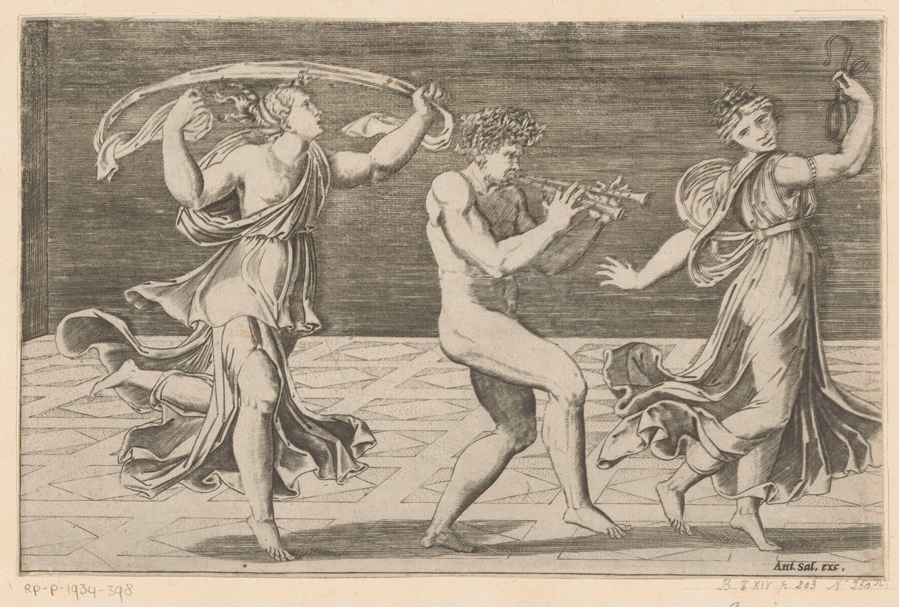 Dansende satyrer og maenader av Agostino Veneziano