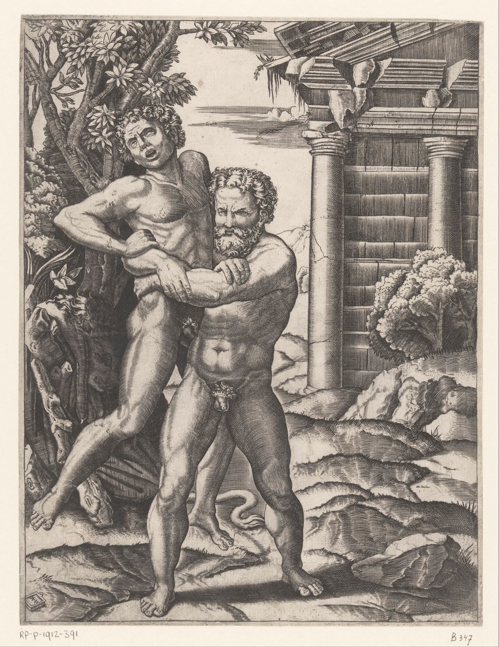 Hercules se luptă cu AntaeusNorwegian av Agostino Veneziano