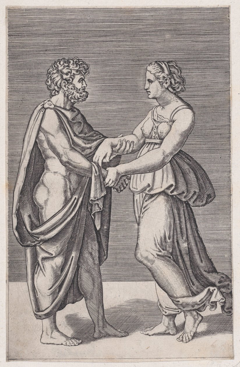 Mann og kvinne holder hender, 1516-17. av Agostino Veneziano