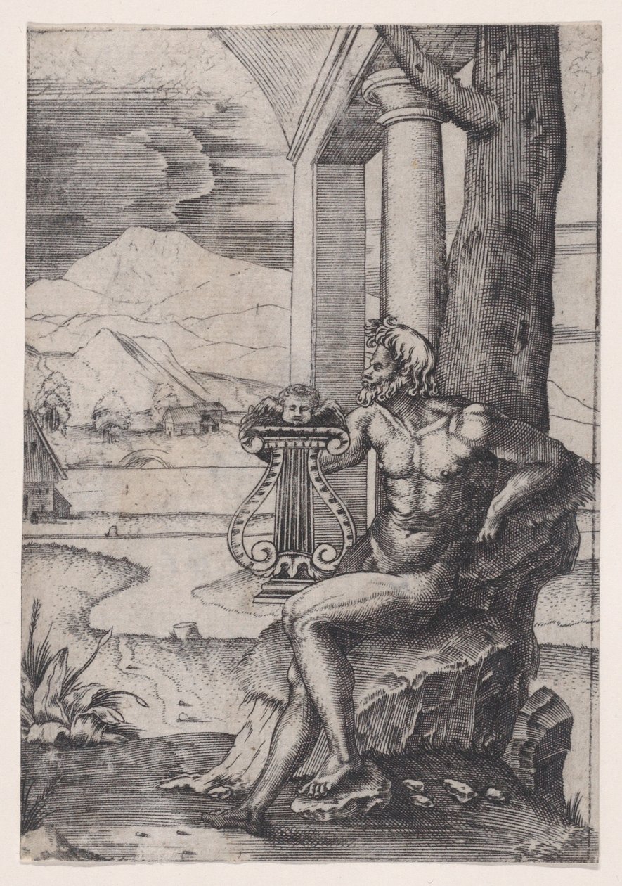Mann med lyre, ca. 1514-36. av Agostino Veneziano