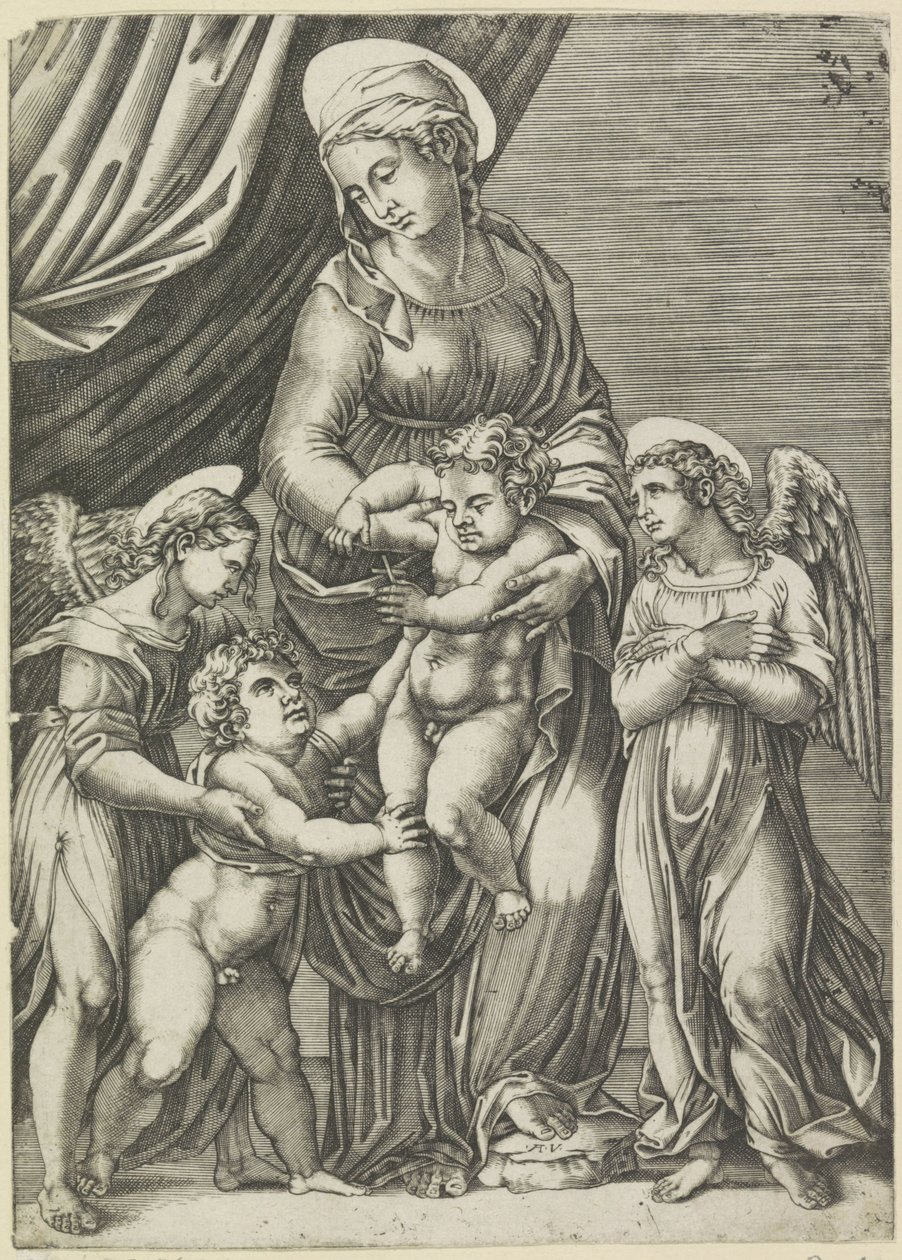 Maria med barn og den unge døperen Johannes av Agostino Veneziano
