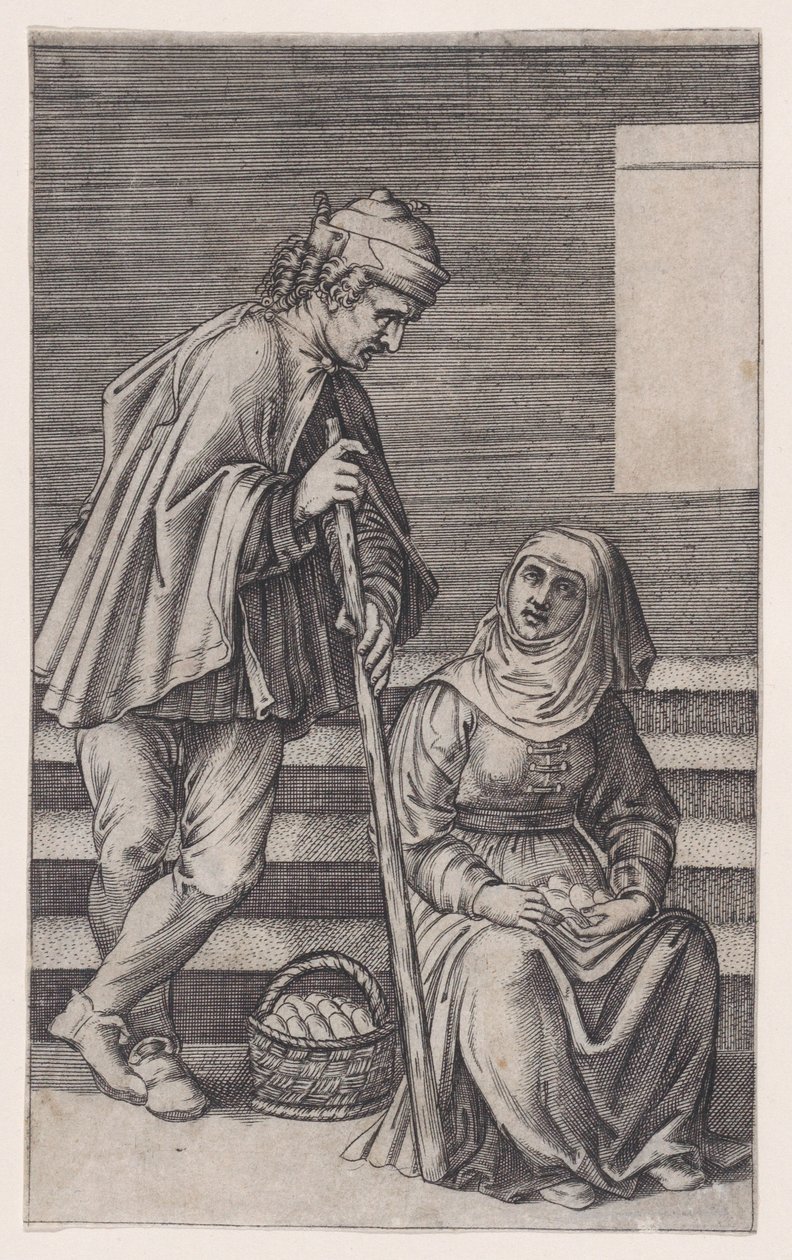 Bonde og en kvinne med egg, ca. 1514-36. av Agostino Veneziano