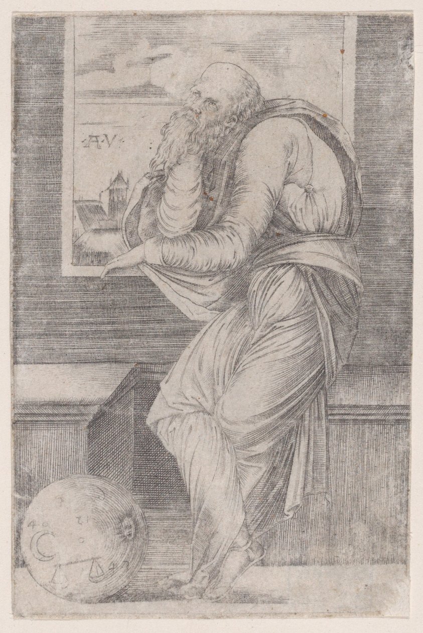 Filosof sitter nær et vindu, ca. 1514-36., ca. 1514-36. av Agostino Veneziano