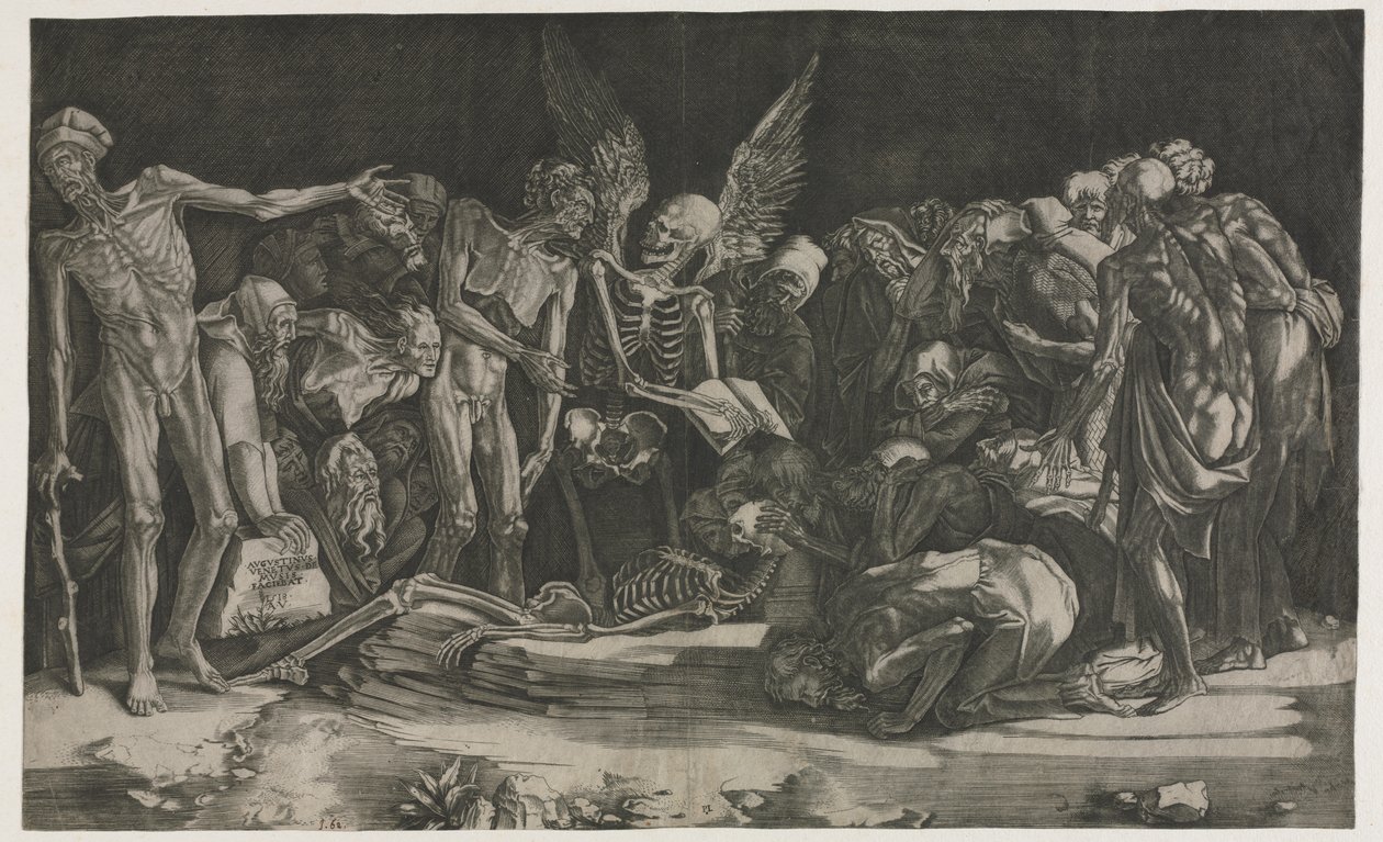 Skjeletter, også kjent som Allegory of Death and Fame av Agostino Veneziano