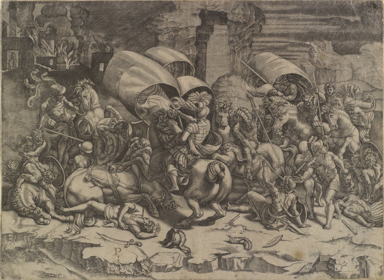 Kamp mellom Scipio Africanus og karthagerne ("La bataille au coutelas") av Agostino Veneziano