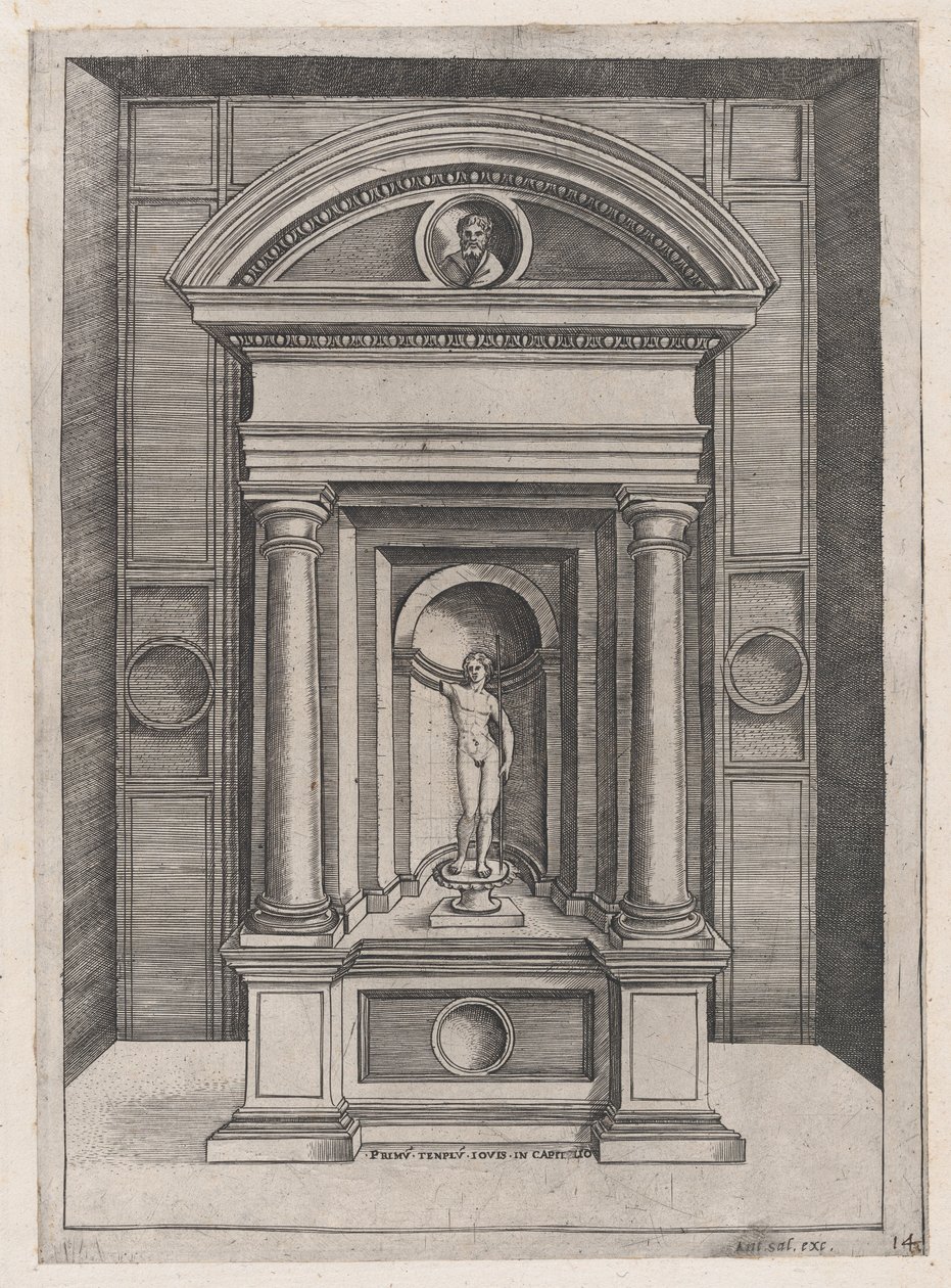 Mirror of Roman Magnificence: Jupiters alter i det eldste tempelet på C..., ca. 1514-36. av Agostino Veneziano.