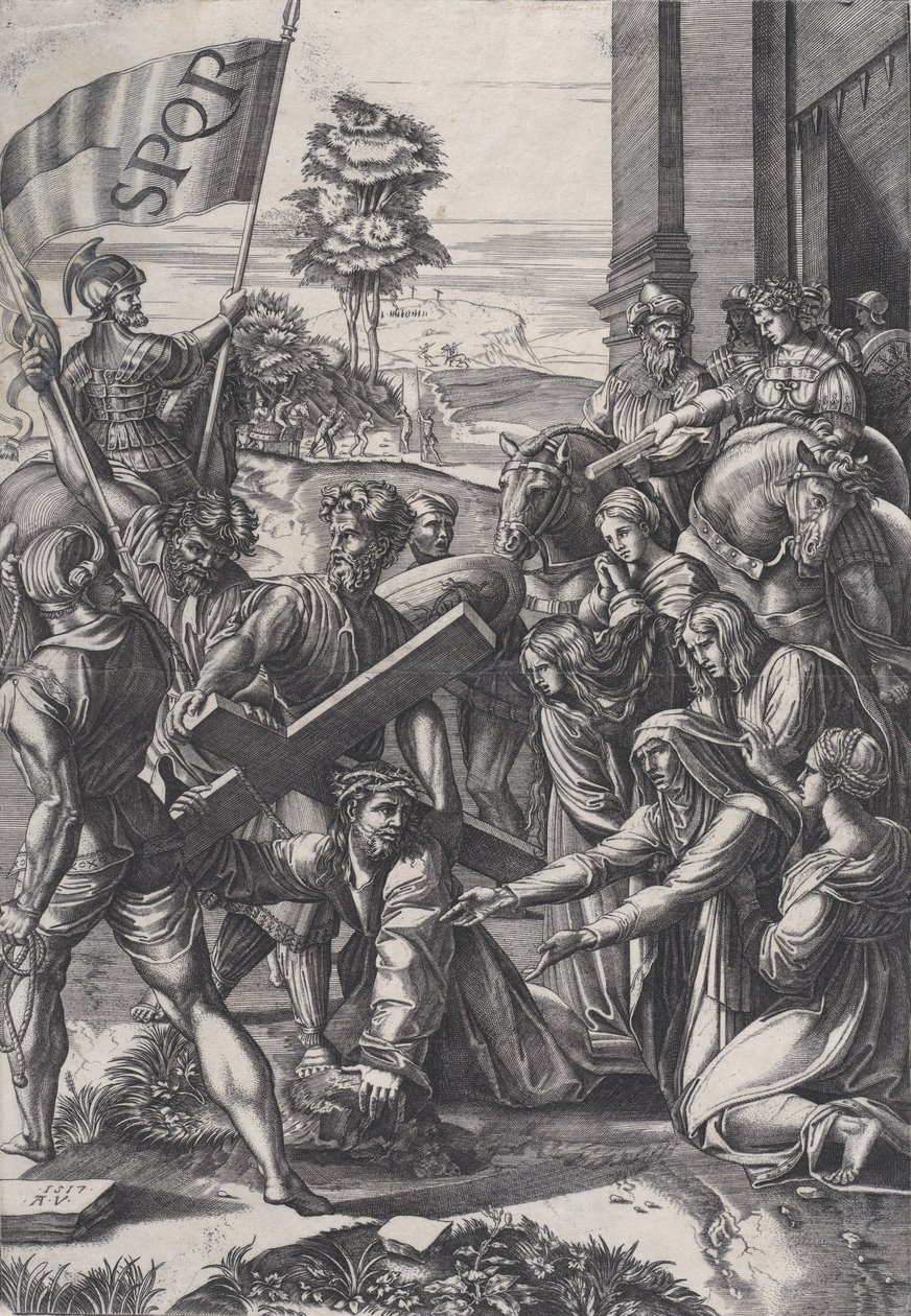 The Bearing of the Cross, 1517. av Agostino Veneziano